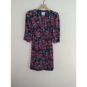 Vintage Sabrina Allyn Floral Padded Shoulder Dress Rose Button Front Junior's 5